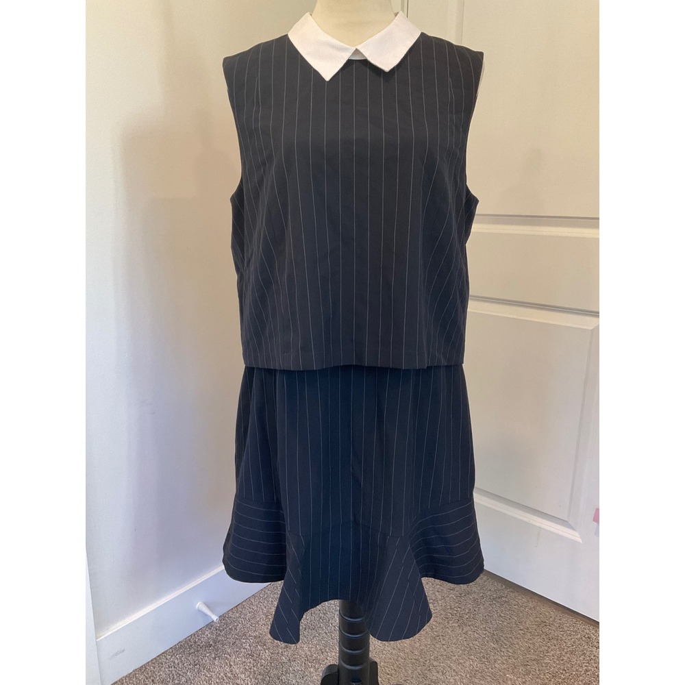 BCBGMAXAZRIA Abygail Popover Dress Pinstripe Dark Academia Office Siren 12